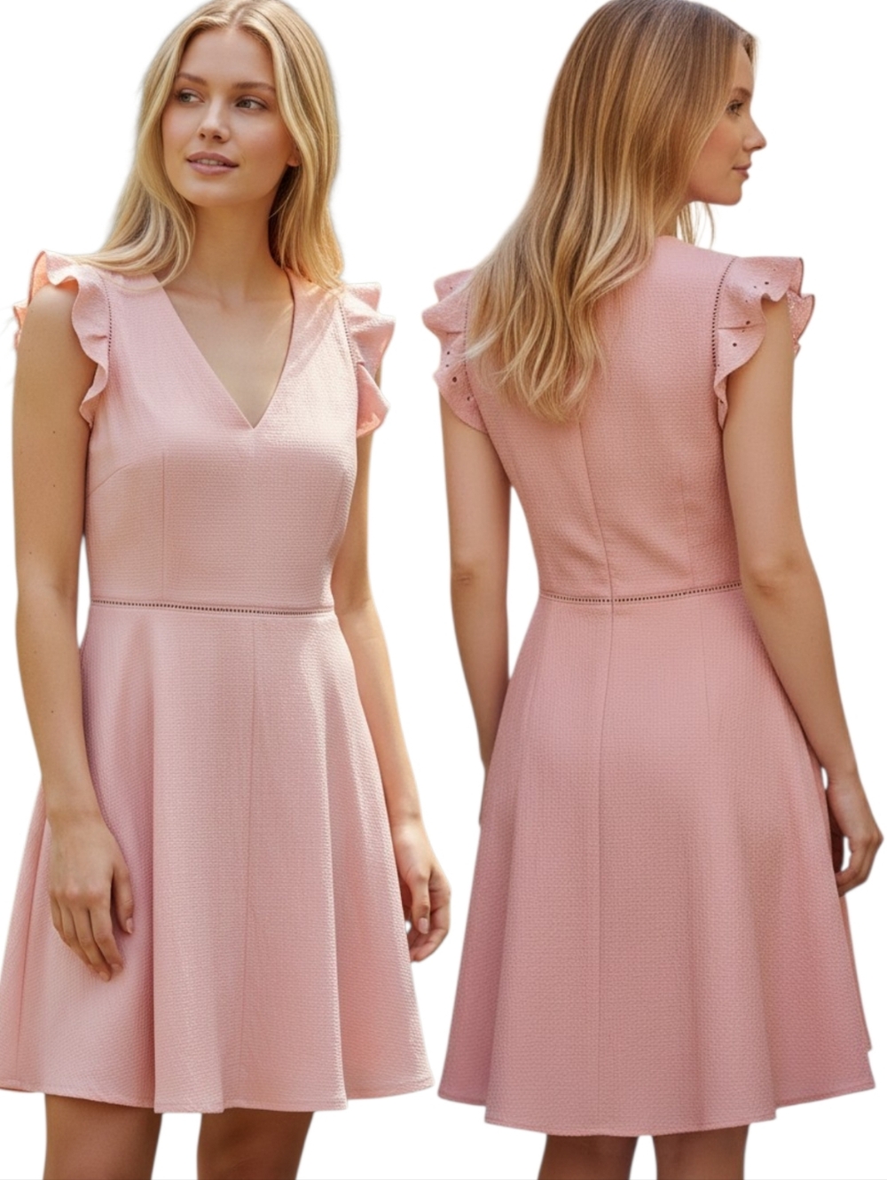 REBECCA TAYLOR Peach Flutter Sleeve A-line Silk Dress - Size 4